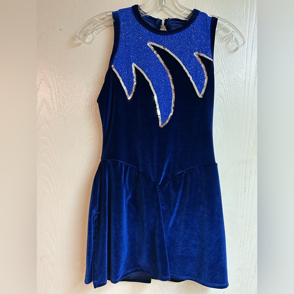 Royal Blue Velvet Dance Dress with Decorative Neckline